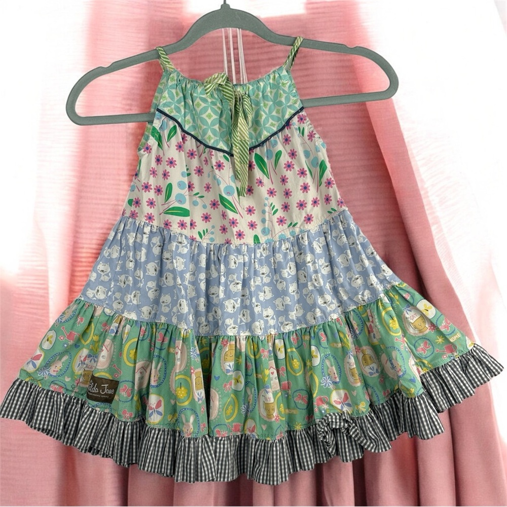 Matilda Jane Whimsical Green and Pink Playful Dress Girls 4 High Neck Sleeveless - Picture 2 of 8